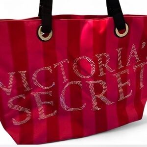 Victoria's Secret Red and Pink Striped Tote